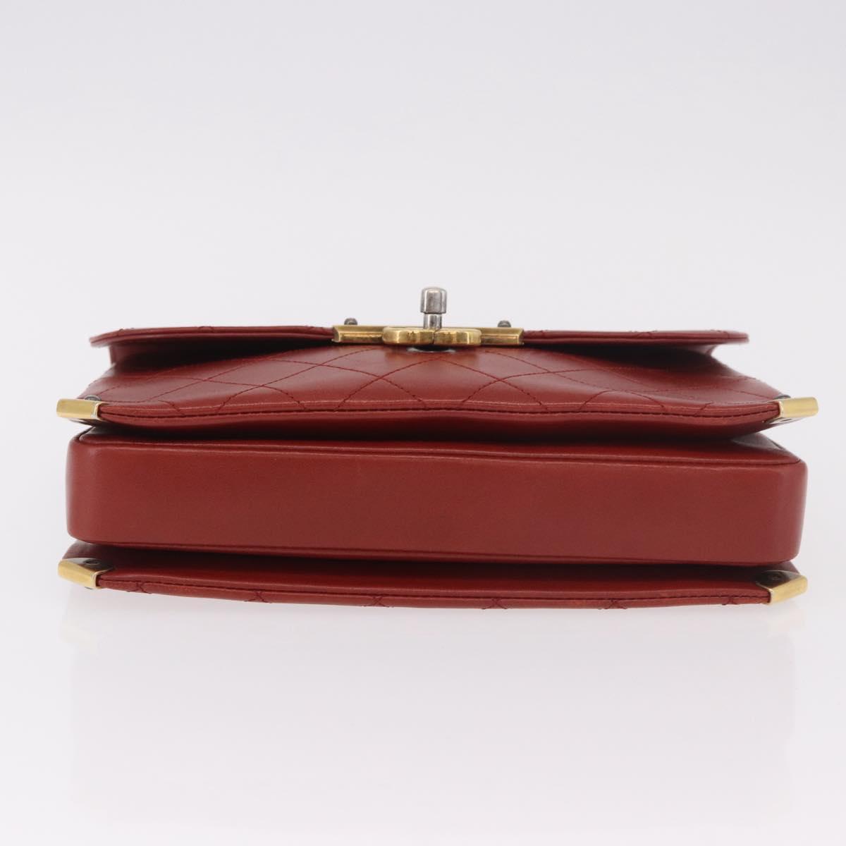 CHANEL Matelasse Chain Shoulder Bag Lamb Skin Red Gold CC Auth ka5036M