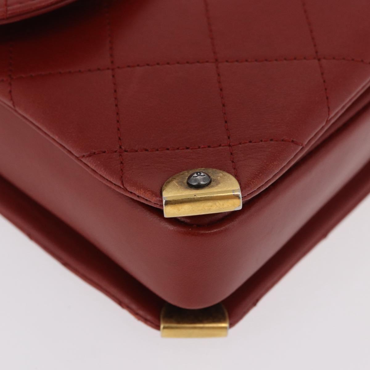 CHANEL Matelasse Chain Shoulder Bag Lamb Skin Red Gold CC Auth ka5036M
