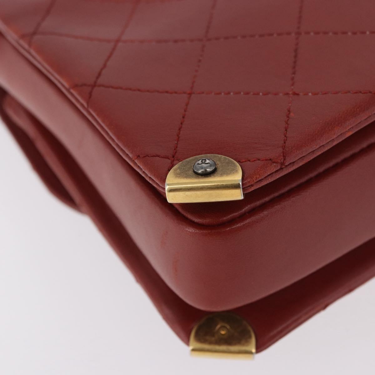 CHANEL Matelasse Chain Shoulder Bag Lamb Skin Red Gold CC Auth ka5036M