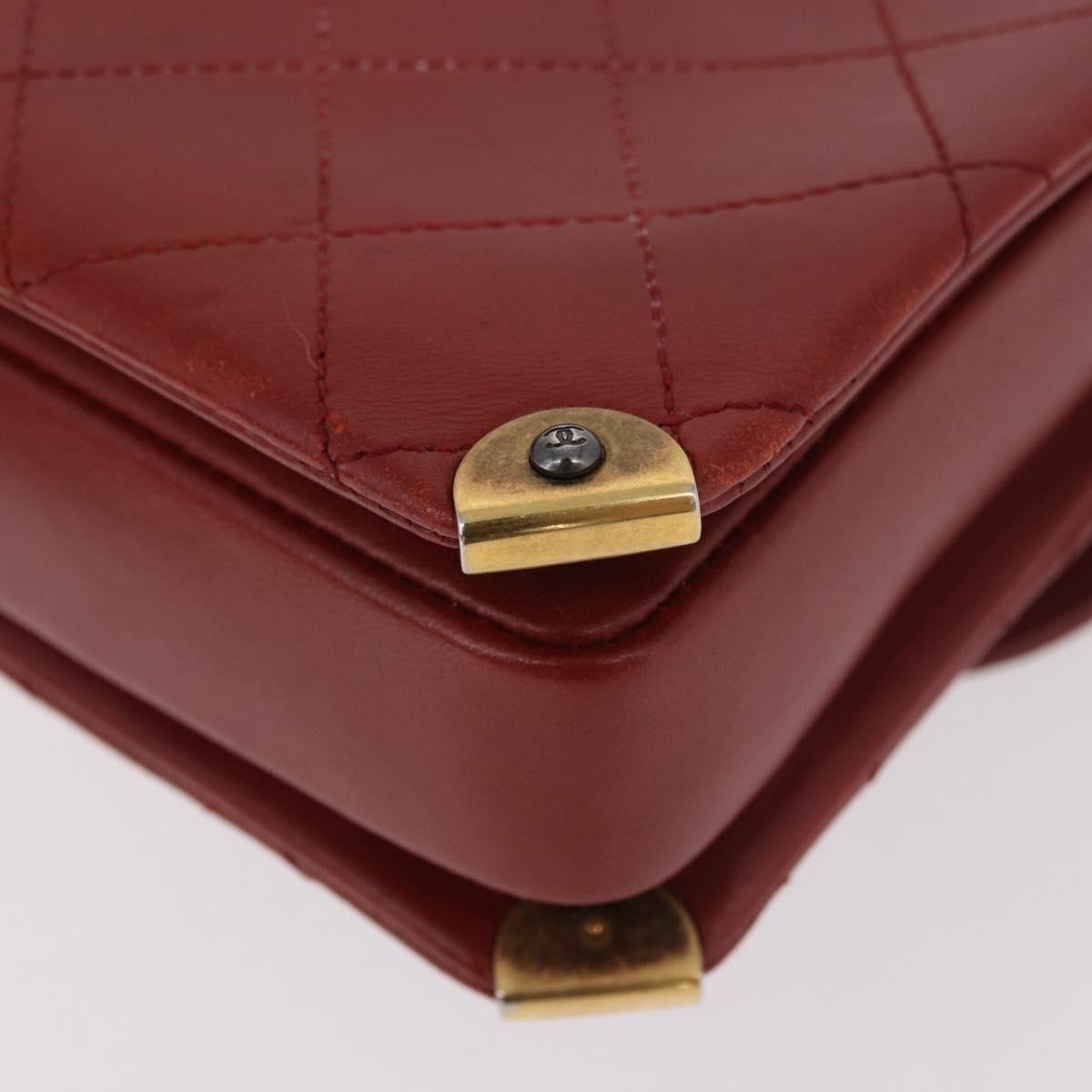 CHANEL Matelasse Chain Shoulder Bag Lamb Skin Red Gold CC Auth ka5036M
