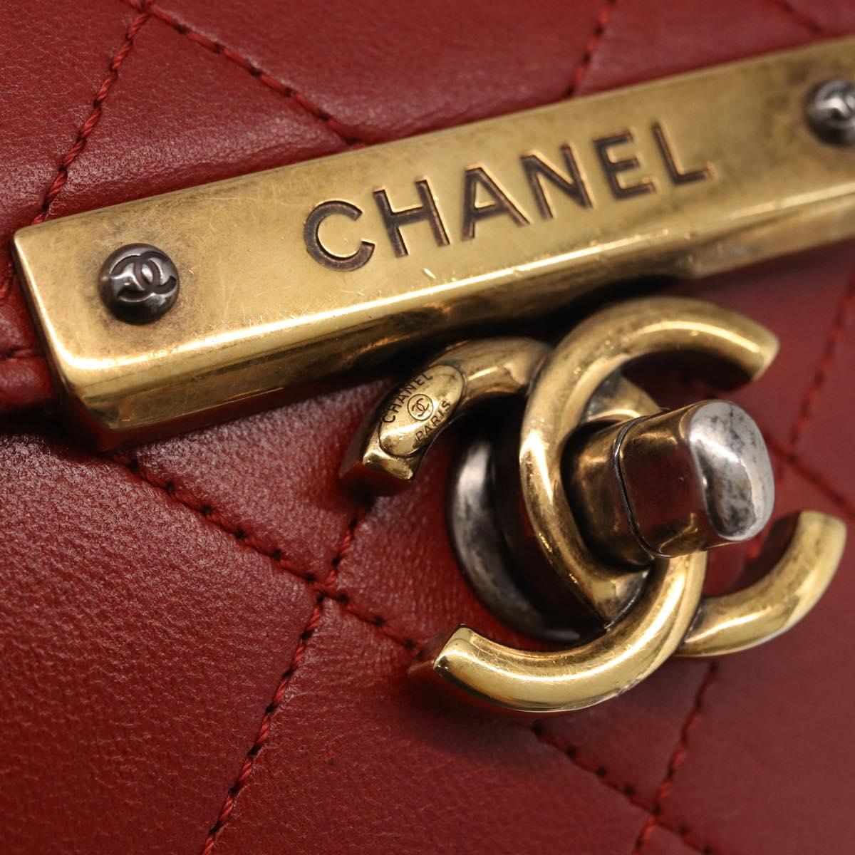 CHANEL Matelasse Chain Shoulder Bag Lamb Skin Red Gold CC Auth ka5036M