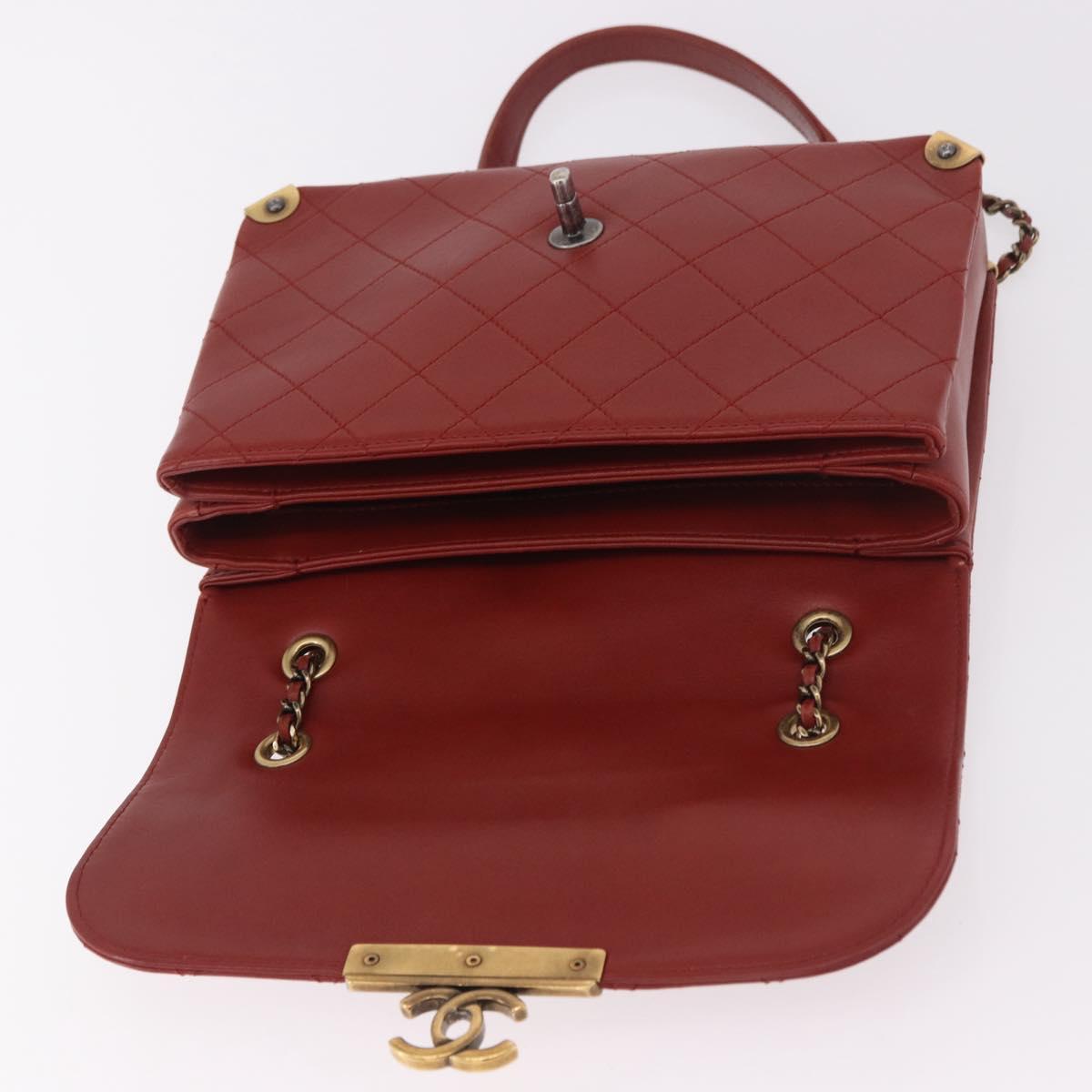 CHANEL Matelasse Chain Shoulder Bag Lamb Skin Red Gold CC Auth ka5036M