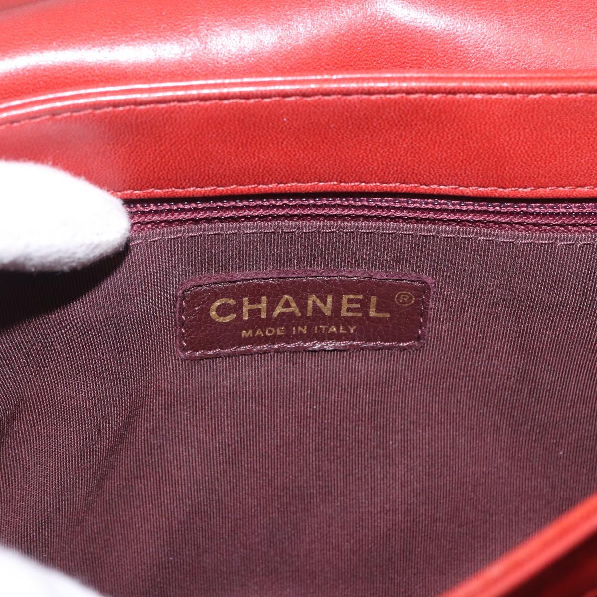 CHANEL Matelasse Chain Shoulder Bag Lamb Skin Red Gold CC Auth ka5036M