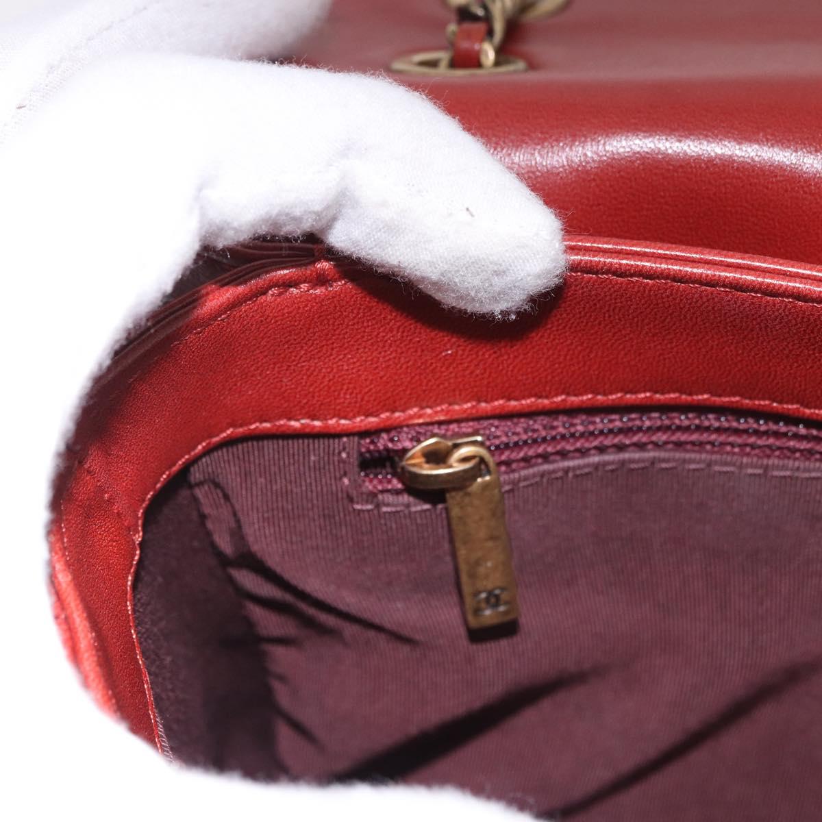CHANEL Matelasse Chain Shoulder Bag Lamb Skin Red Gold CC Auth ka5036M