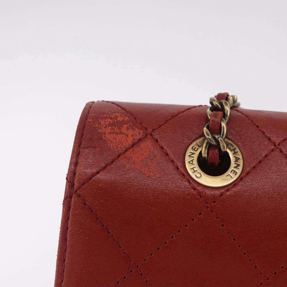 CHANEL Matelasse Chain Shoulder Bag Lamb Skin Red Gold CC Auth ka5036M