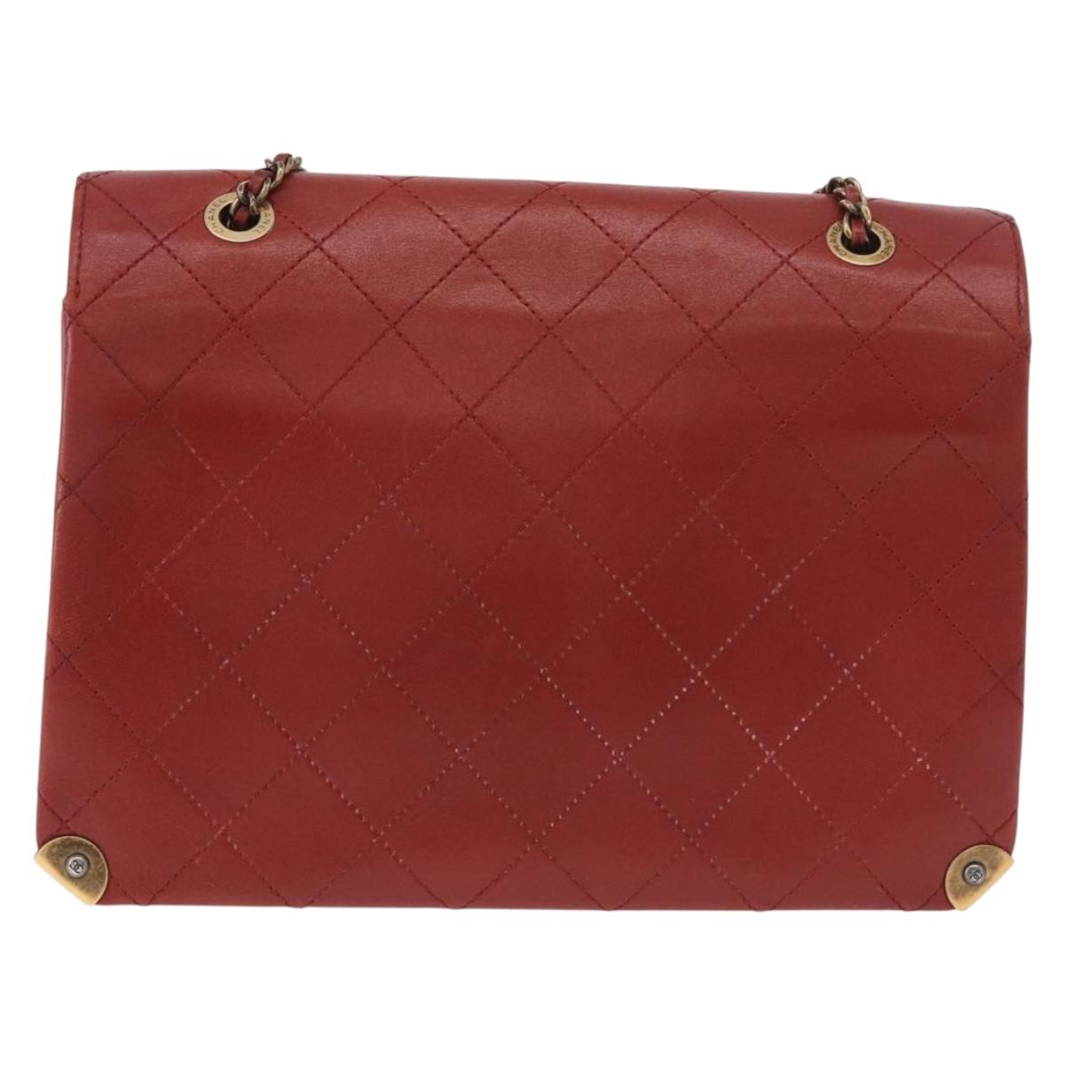 CHANEL Matelasse Chain Shoulder Bag Lamb Skin Red Gold CC Auth ka5036M