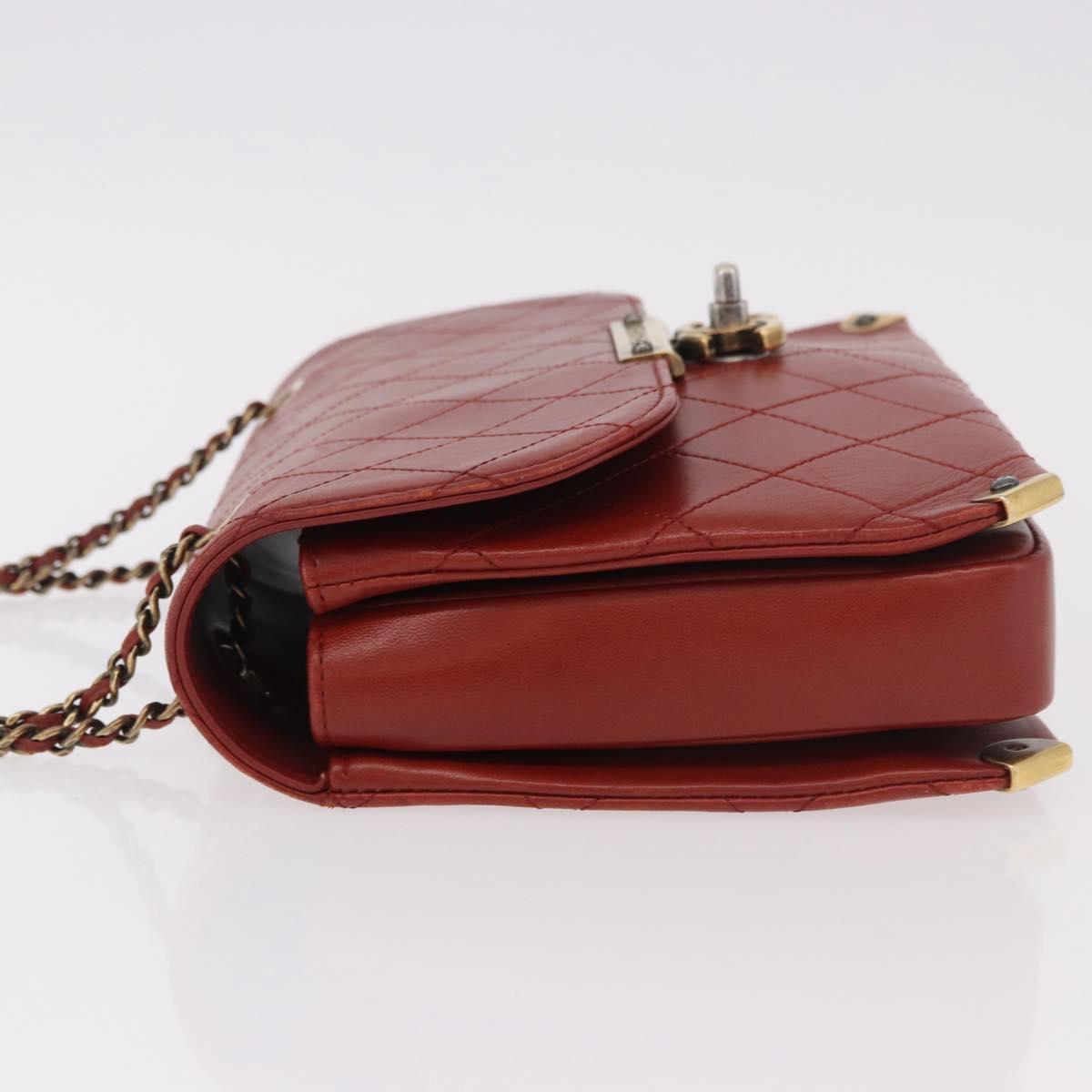 CHANEL Matelasse Chain Shoulder Bag Lamb Skin Red Gold CC Auth ka5036M