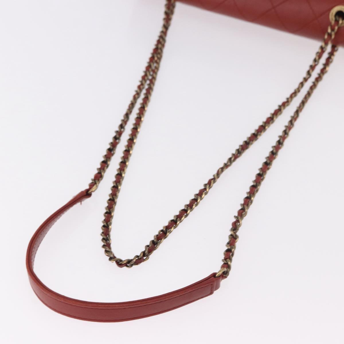 CHANEL Matelasse Chain Shoulder Bag Lamb Skin Red Gold CC Auth ka5036M