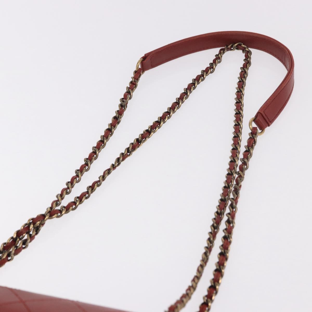 CHANEL Matelasse Chain Shoulder Bag Lamb Skin Red Gold CC Auth ka5036M