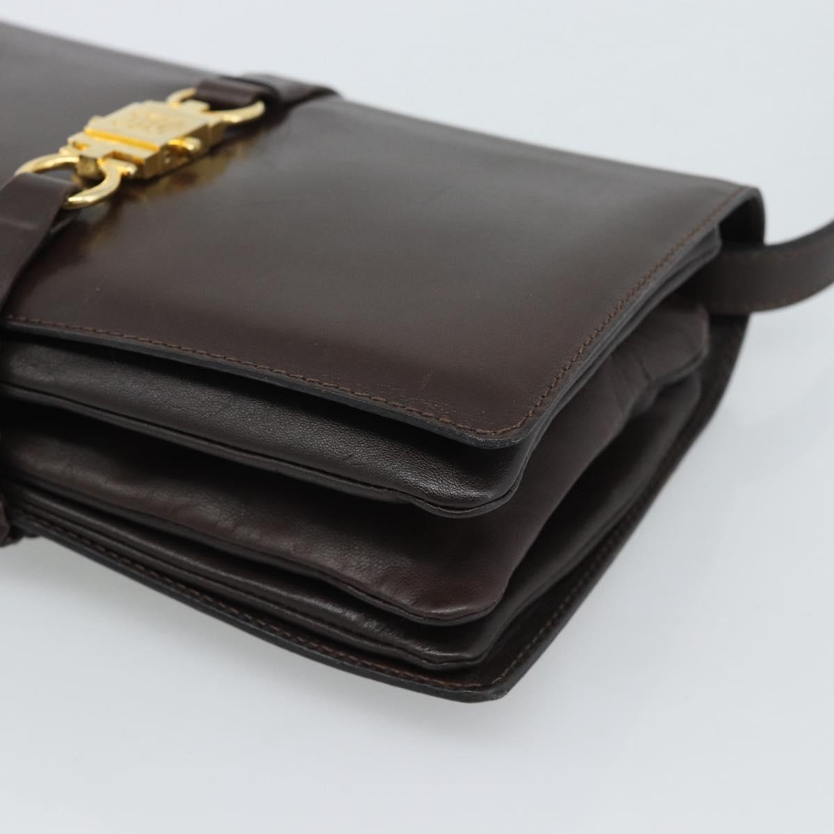 CELINE Shoulder Bag Leather Brown Gold Auth ka5038