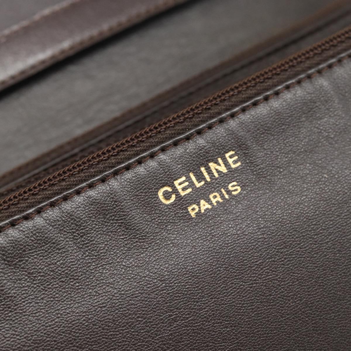 CELINE Shoulder Bag Leather Brown Gold Auth ka5038