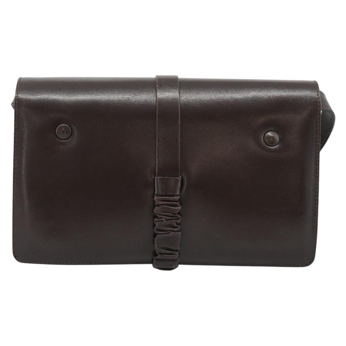 CELINE Shoulder Bag Leather Brown Gold Auth ka5038