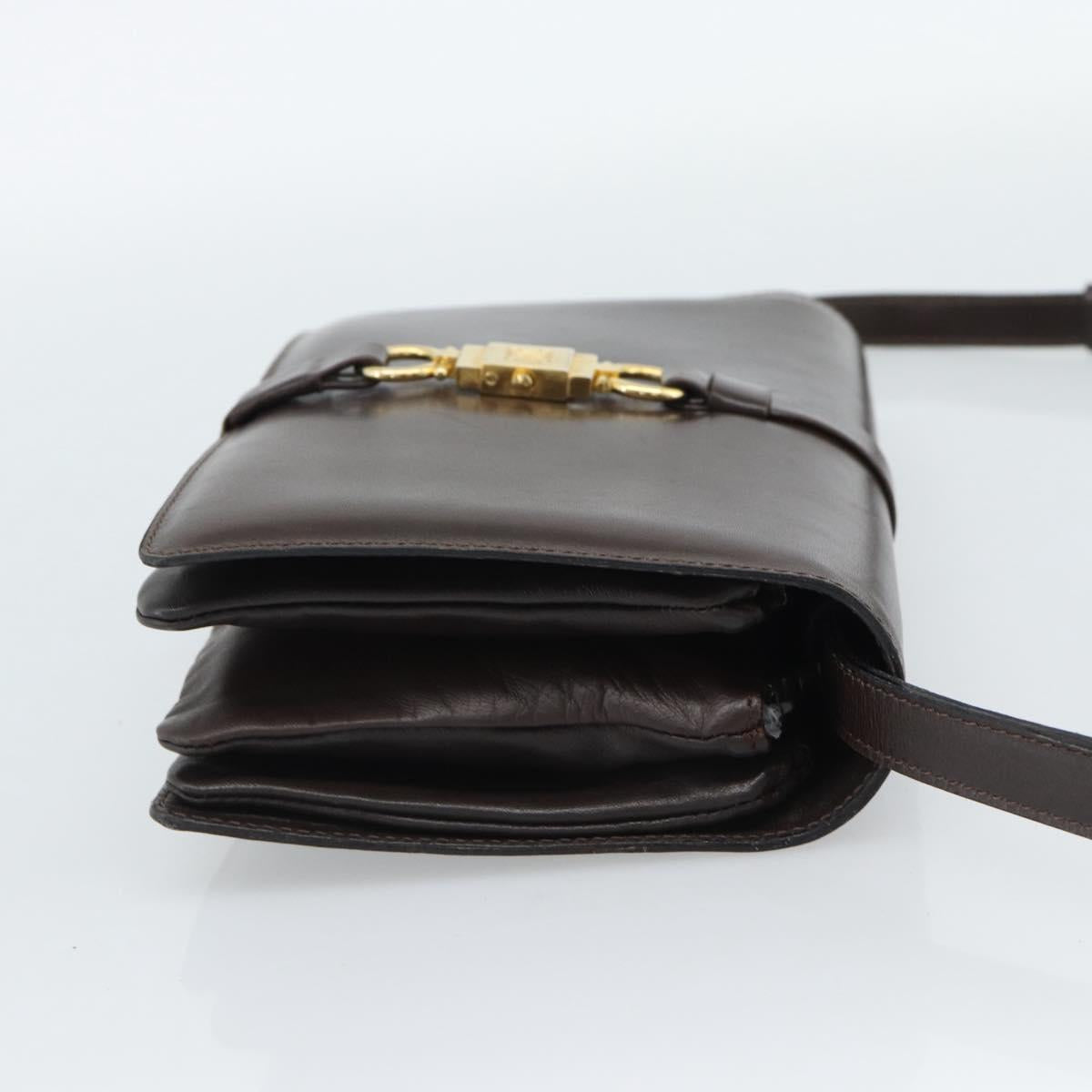 CELINE Shoulder Bag Leather Brown Gold Auth ka5038