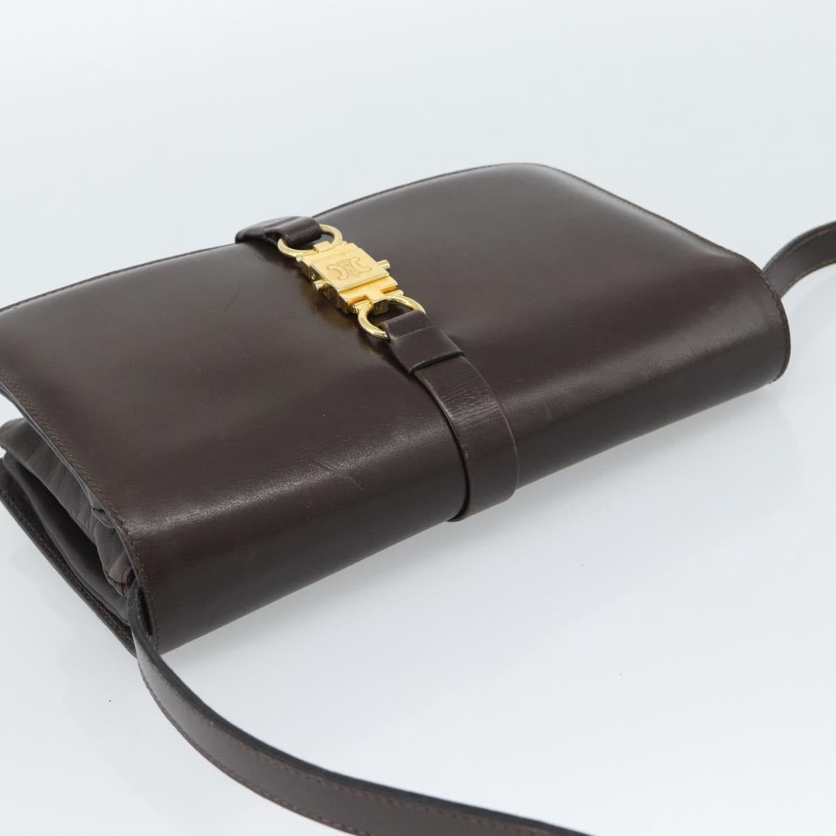 CELINE Shoulder Bag Leather Brown Gold Auth ka5038