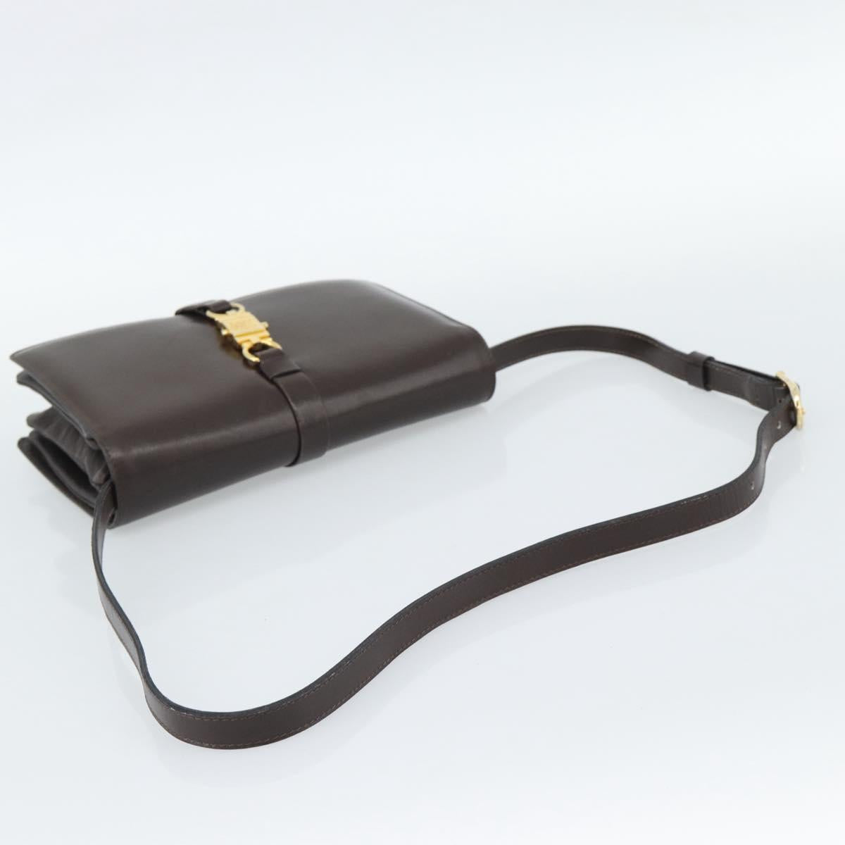 CELINE Shoulder Bag Leather Brown Gold Auth ka5038