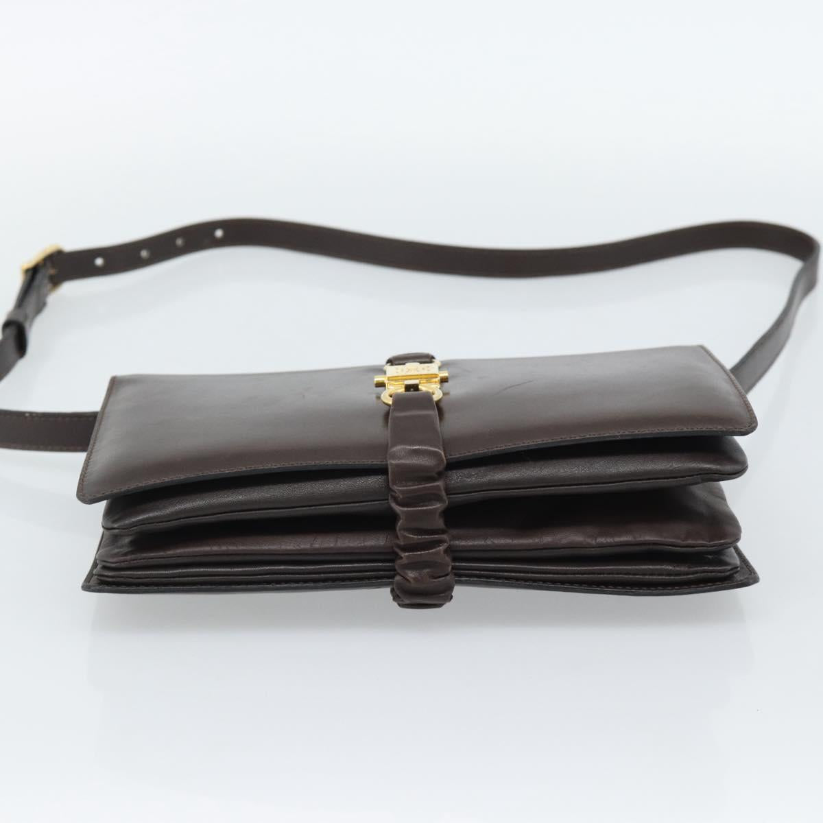 CELINE Shoulder Bag Leather Brown Gold Auth ka5038