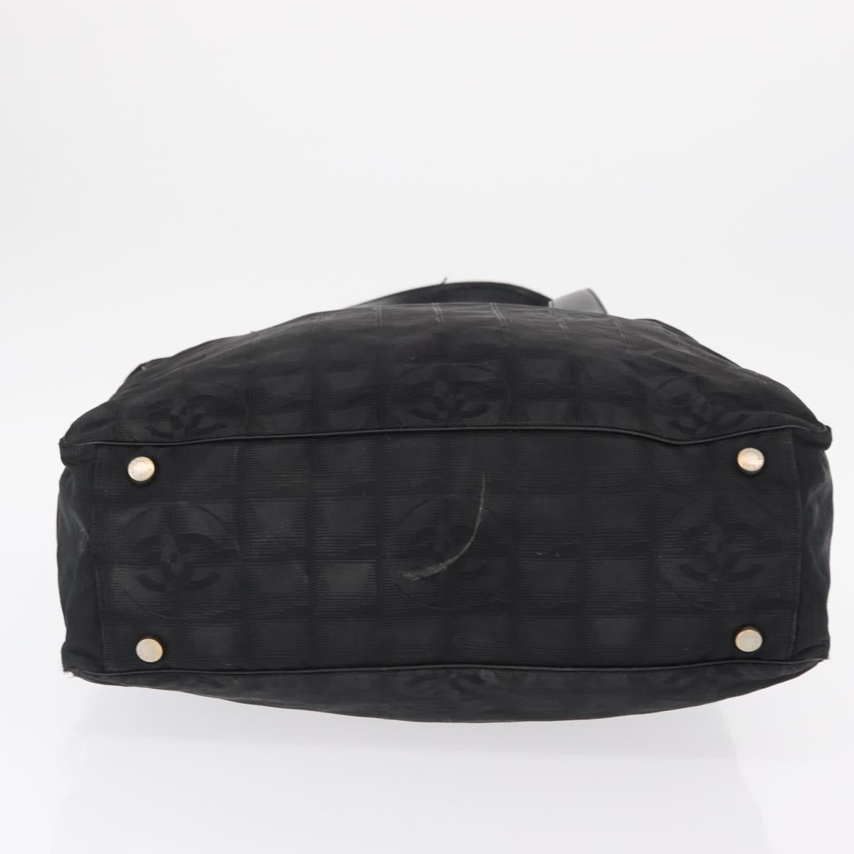 CHANEL New Travel Line Tote Bag Nylon Black gold CC Auth ka504