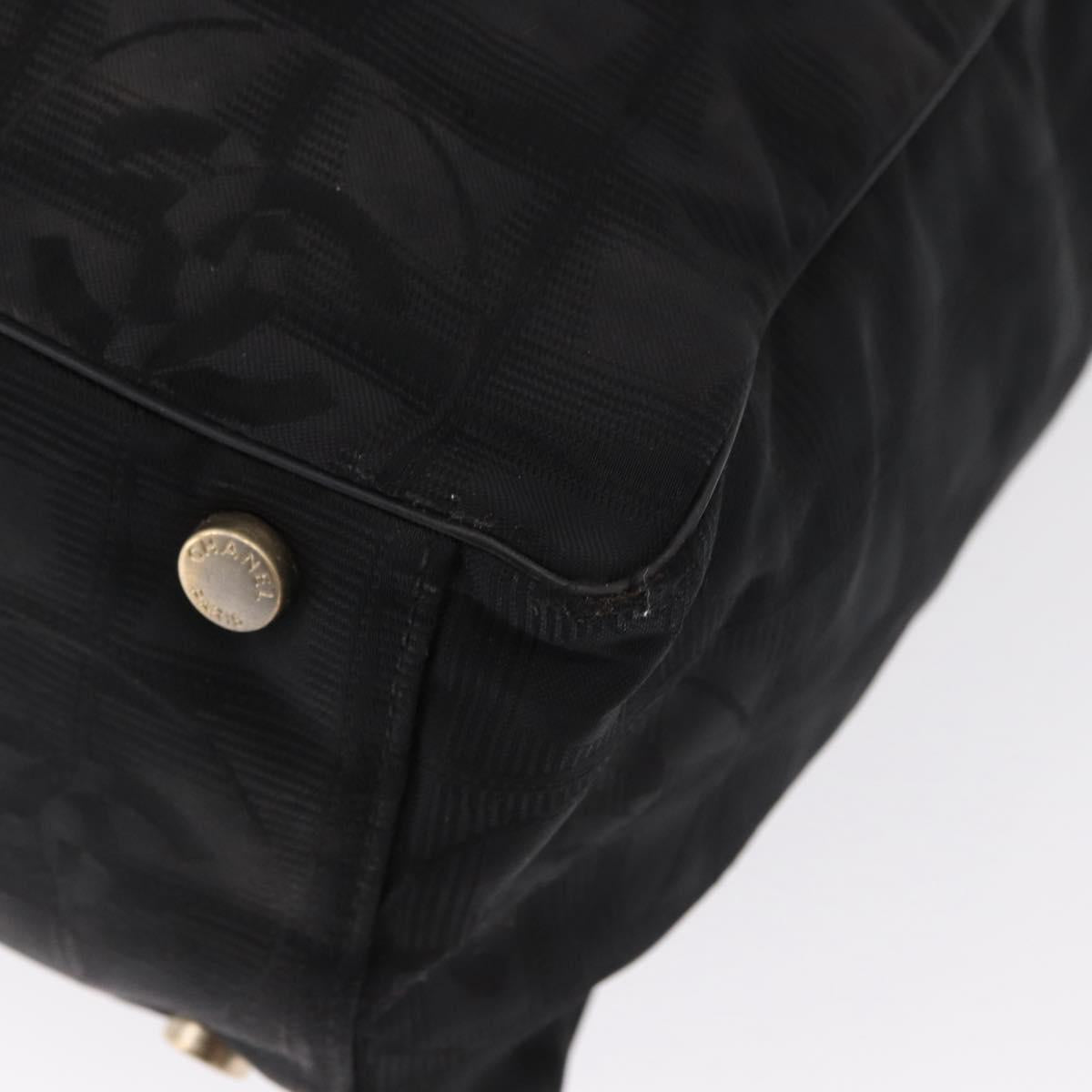 CHANEL New Travel Line Tote Bag Nylon Black gold CC Auth ka504