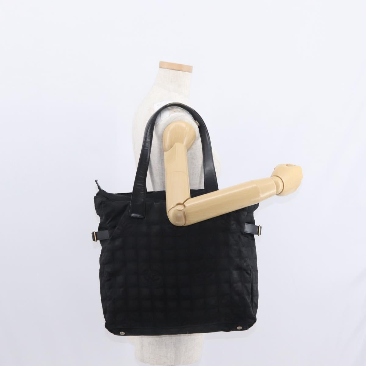 CHANEL New Travel Line Tote Bag Nylon Black gold CC Auth ka504