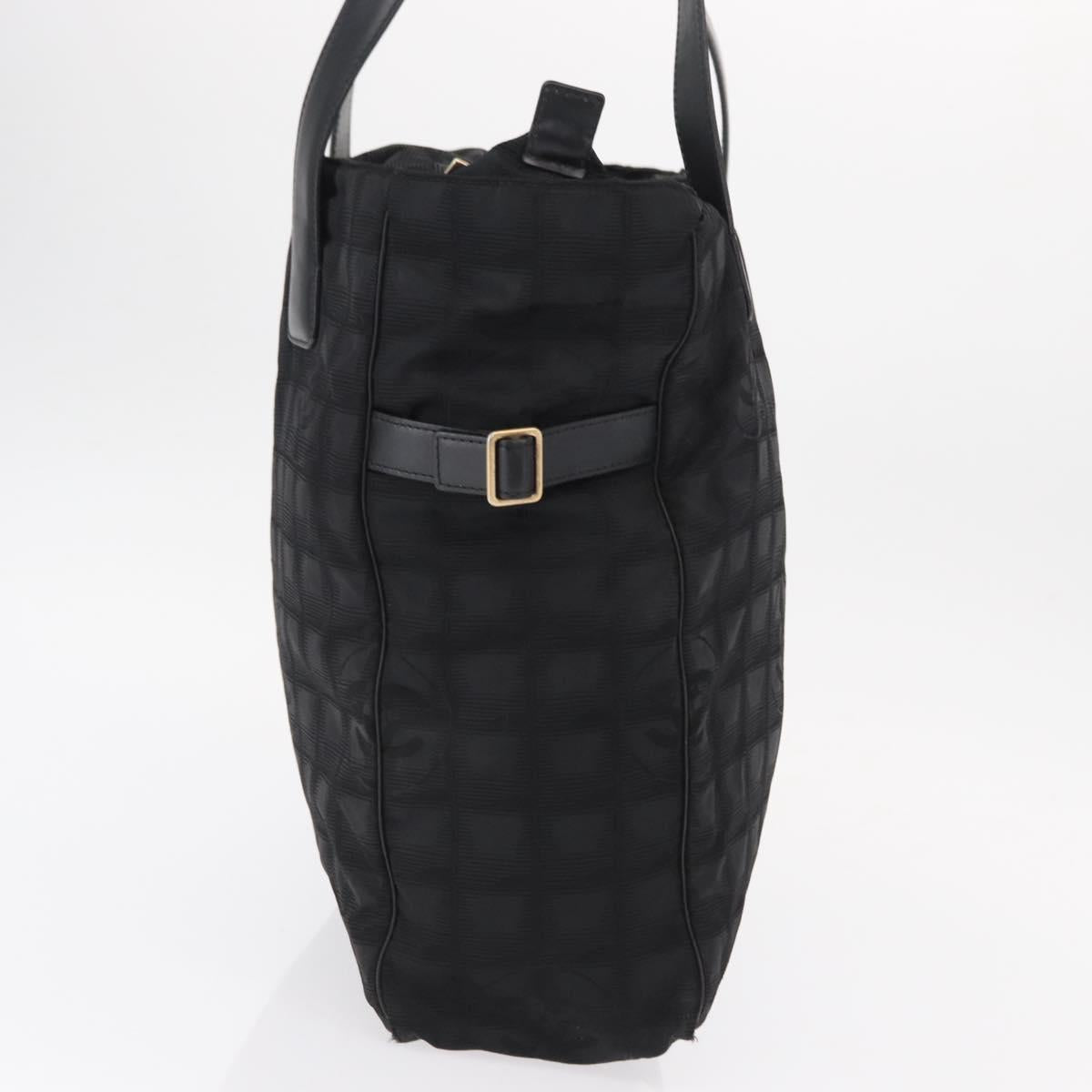 CHANEL New Travel Line Tote Bag Nylon Black gold CC Auth ka504