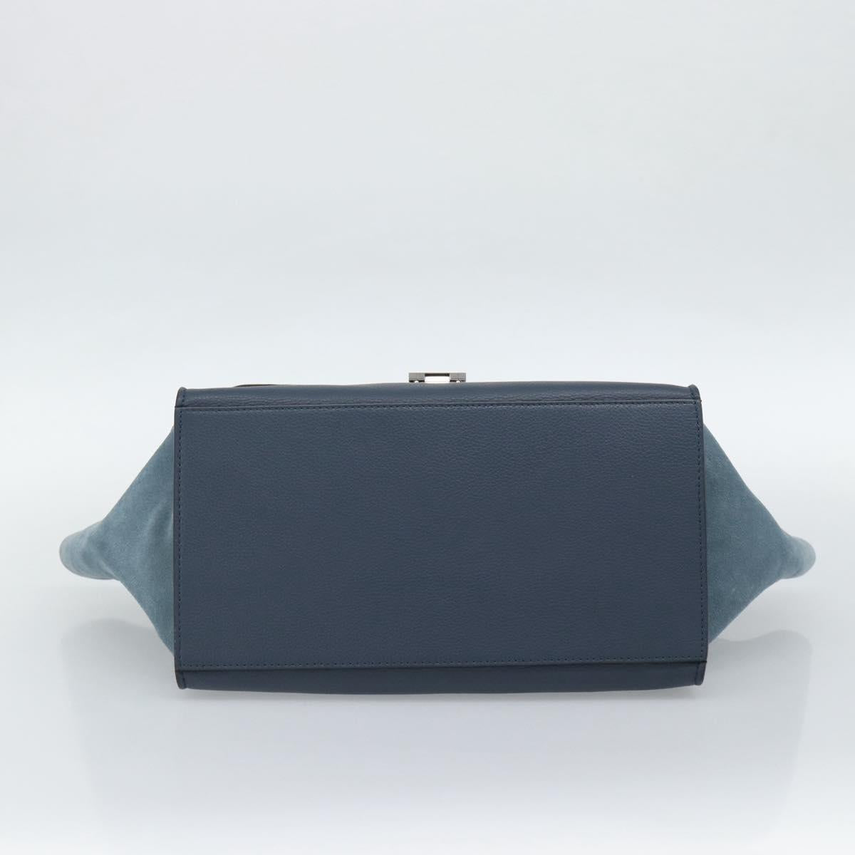 CELINE Trapeze Hand Bag Suede Leather 2way Blue Gold Auth ka5040