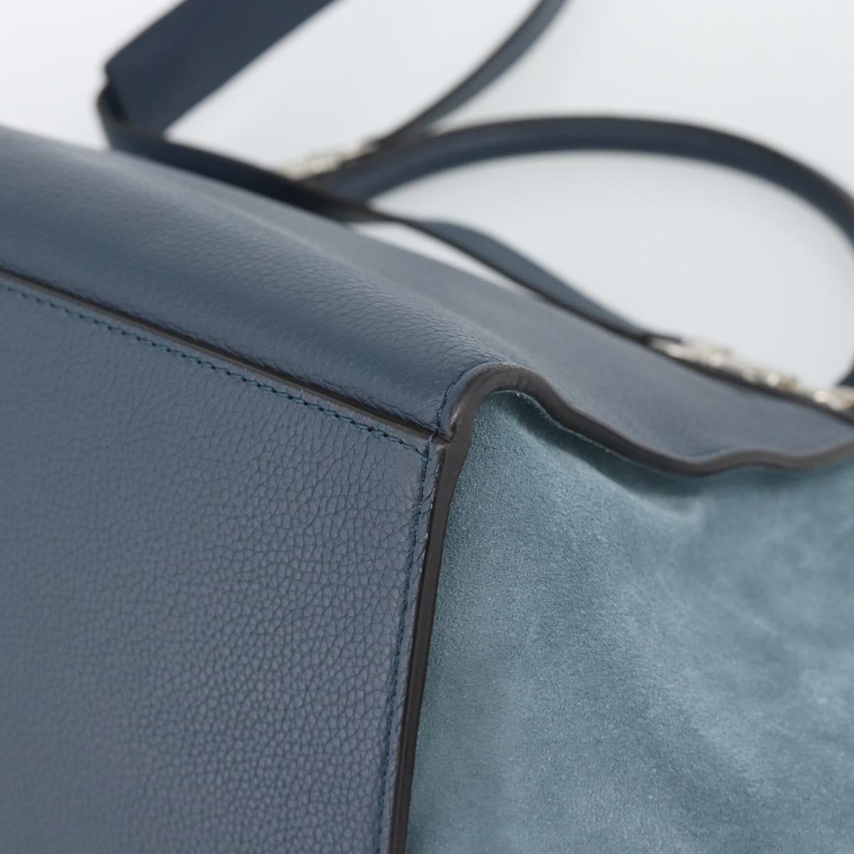 CELINE Trapeze Hand Bag Suede Leather 2way Blue Gold Auth ka5040