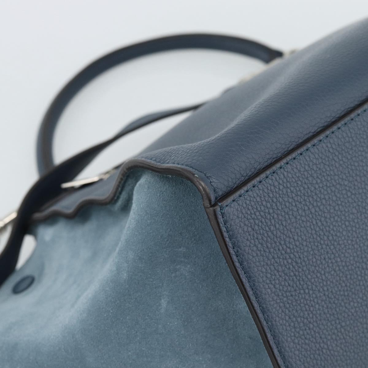 CELINE Trapeze Hand Bag Suede Leather 2way Blue Gold Auth ka5040