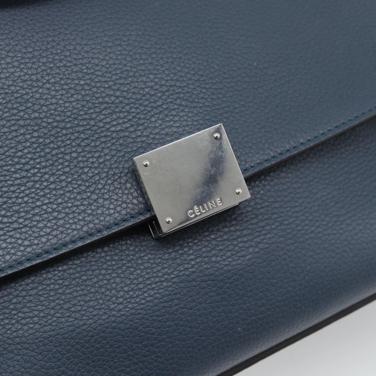 CELINE Trapeze Hand Bag Suede Leather 2way Blue Gold Auth ka5040