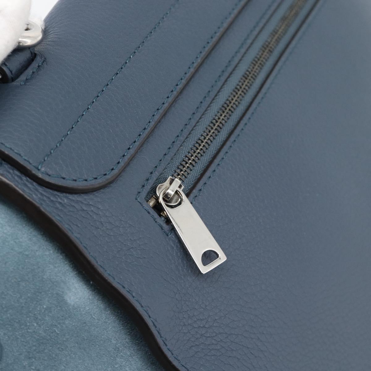 CELINE Trapeze Hand Bag Suede Leather 2way Blue Gold Auth ka5040