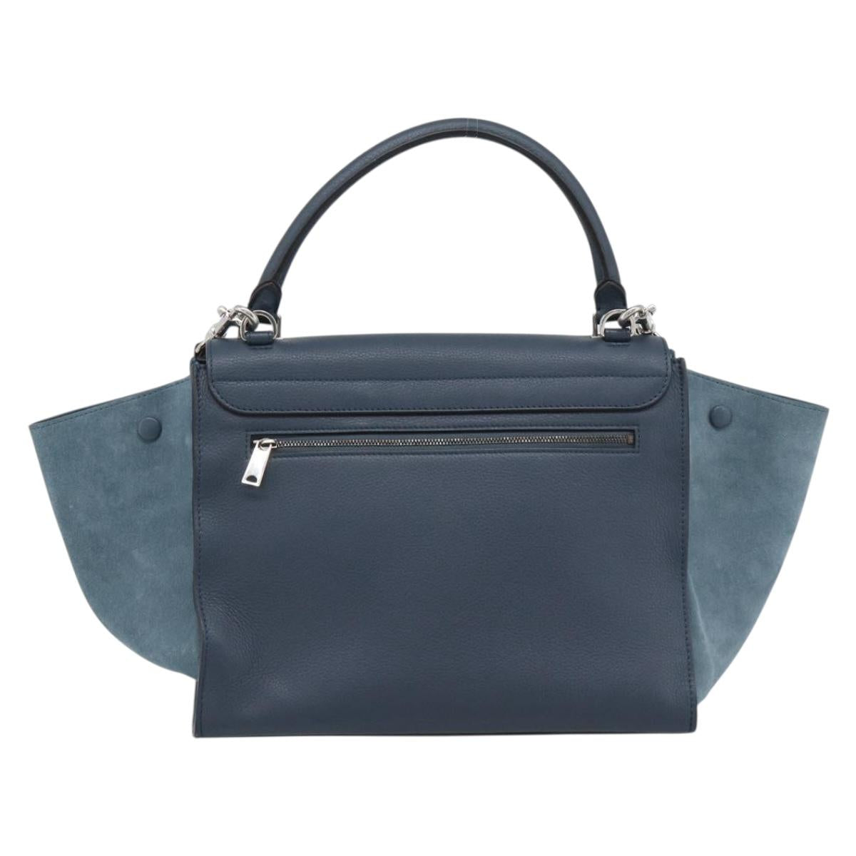 CELINE Trapeze Hand Bag Suede Leather 2way Blue Gold Auth ka5040