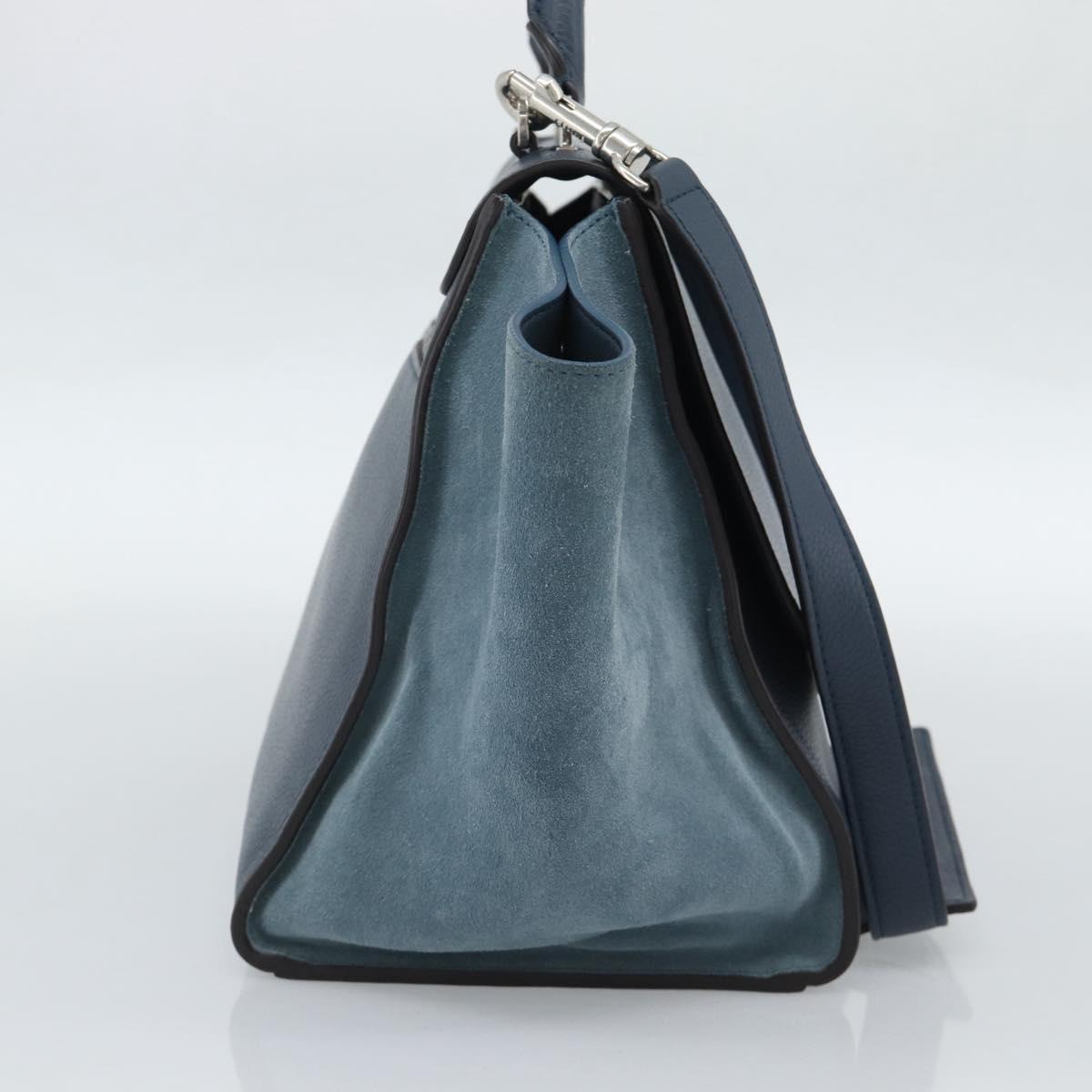 CELINE Trapeze Hand Bag Suede Leather 2way Blue Gold Auth ka5040