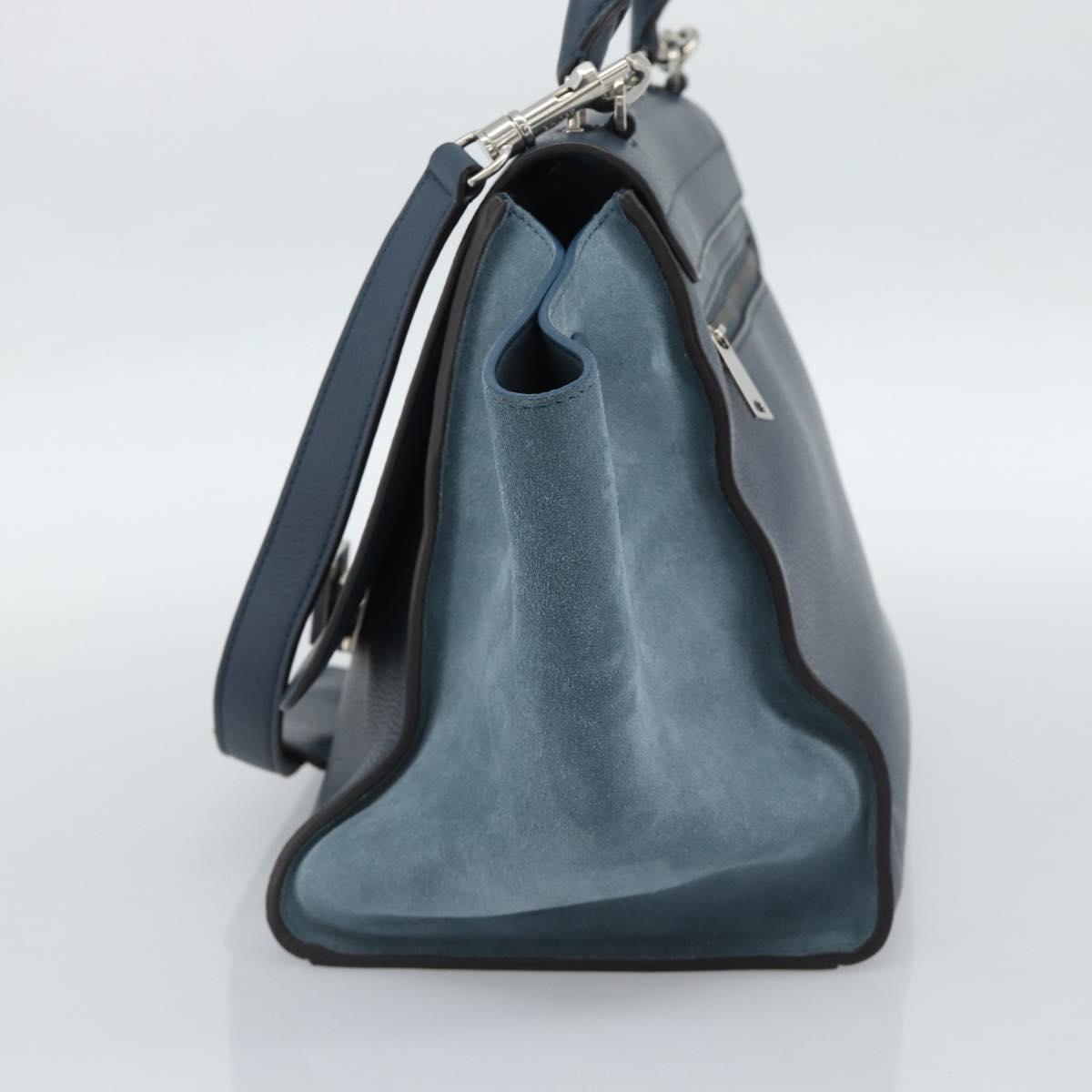 CELINE Trapeze Hand Bag Suede Leather 2way Blue Gold Auth ka5040