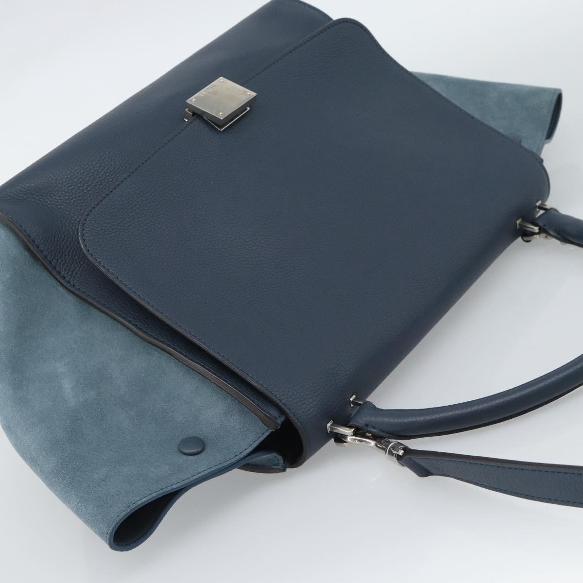CELINE Trapeze Hand Bag Suede Leather 2way Blue Gold Auth ka5040