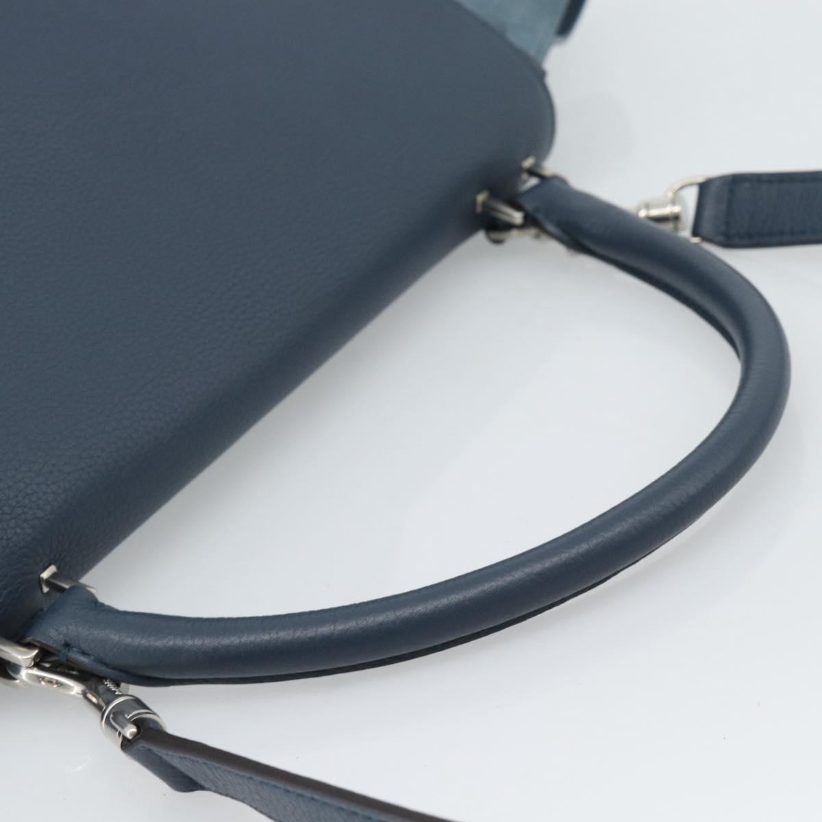 CELINE Trapeze Hand Bag Suede Leather 2way Blue Gold Auth ka5040