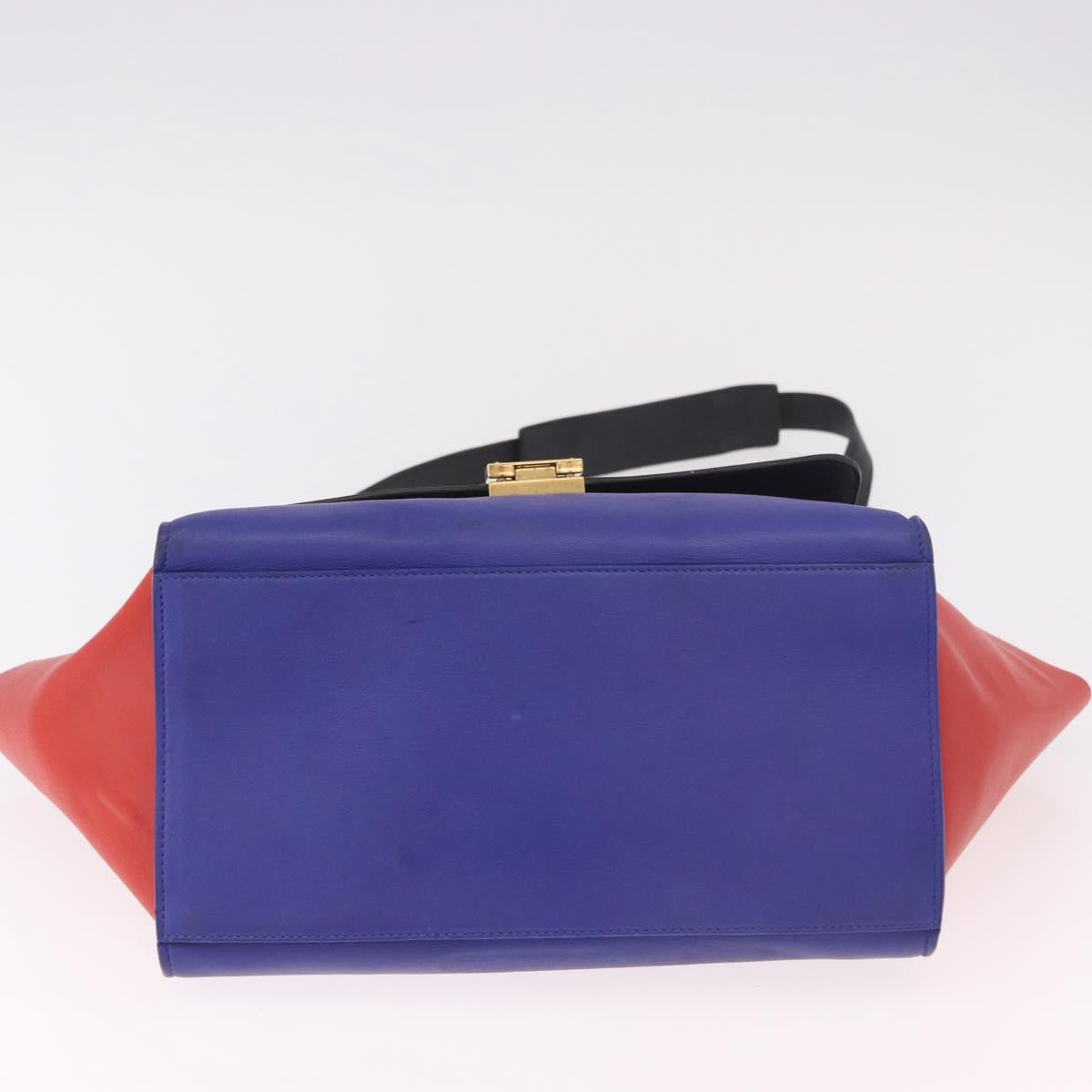 CELINE Trapeze Hand Bag Leather 2way Red Black Auth ka5041A