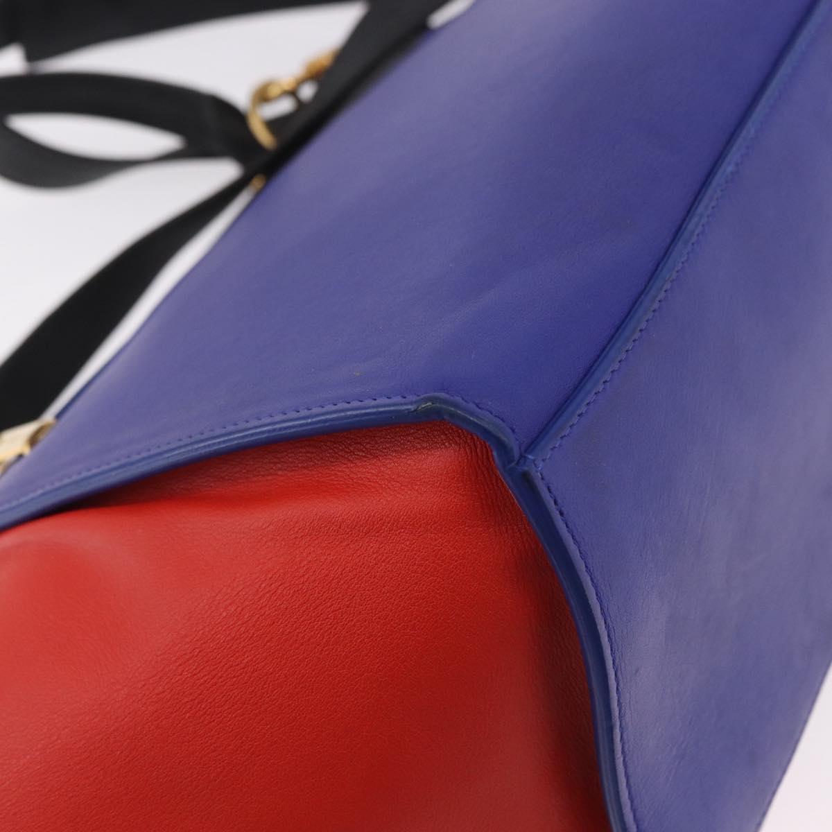 CELINE Trapeze Hand Bag Leather 2way Red Black Auth ka5041A