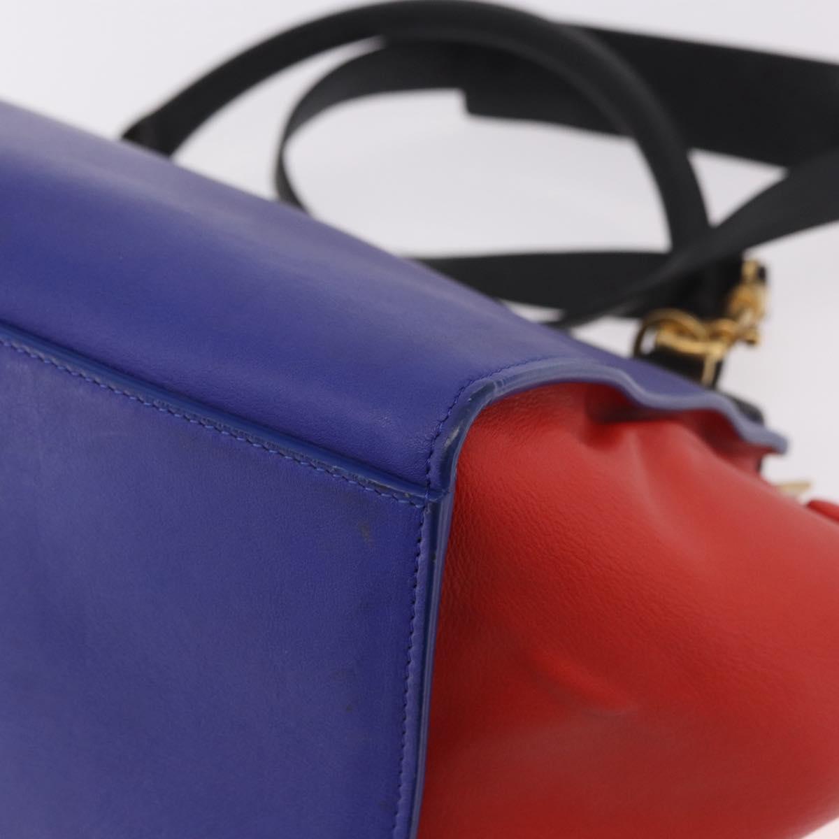 CELINE Trapeze Hand Bag Leather 2way Red Black Auth ka5041A