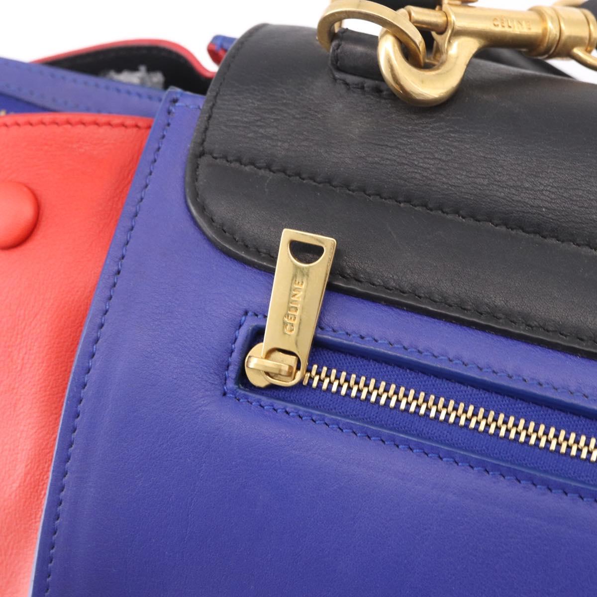 CELINE Trapeze Hand Bag Leather 2way Red Black Auth ka5041A