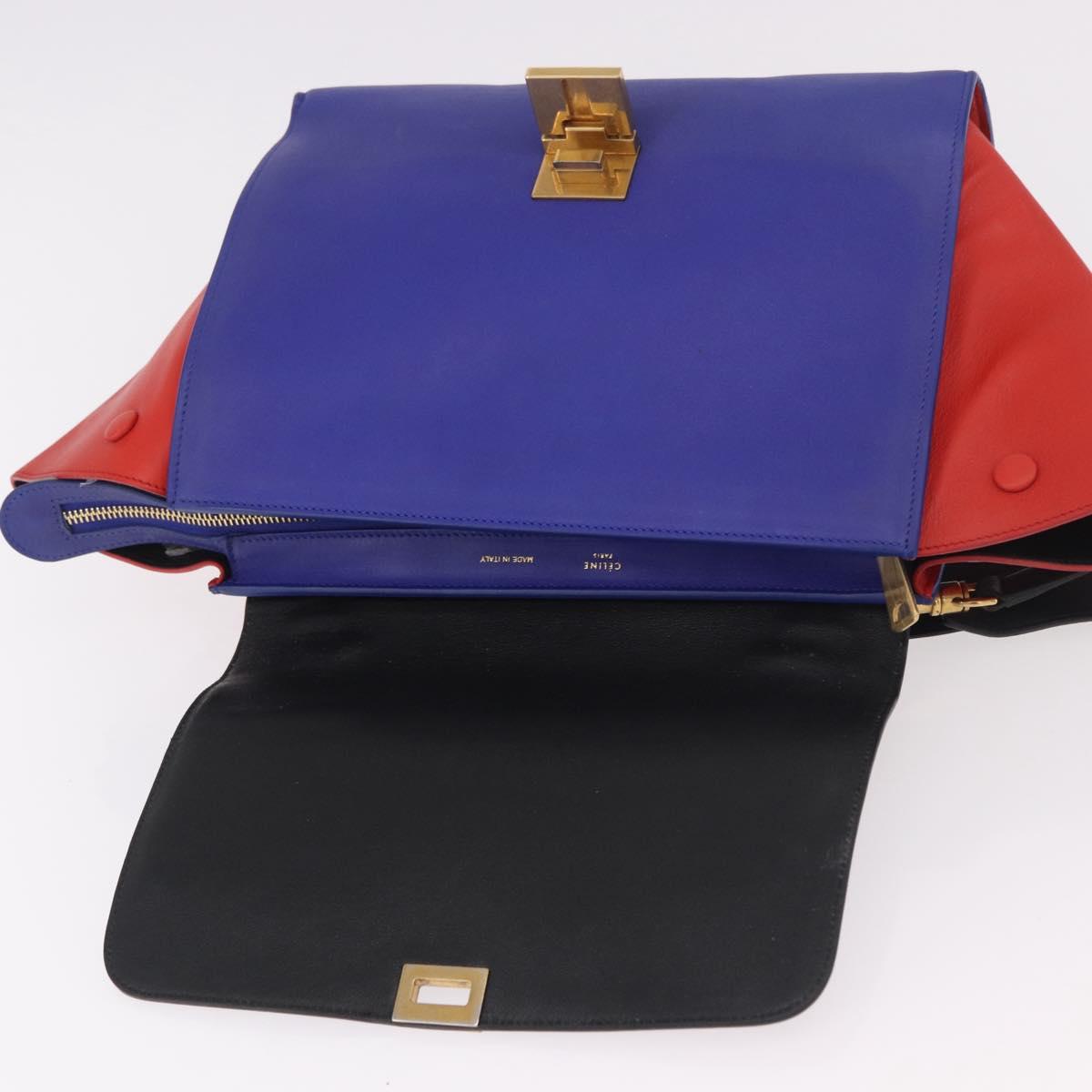 CELINE Trapeze Hand Bag Leather 2way Red Black Auth ka5041A