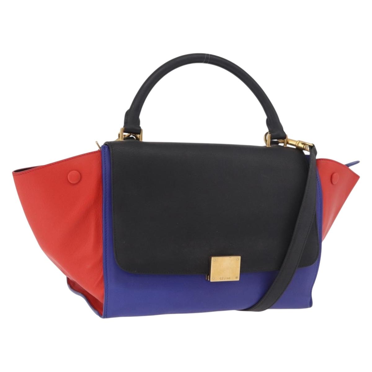 CELINE Trapeze Hand Bag Leather 2way Red Black Auth ka5041A