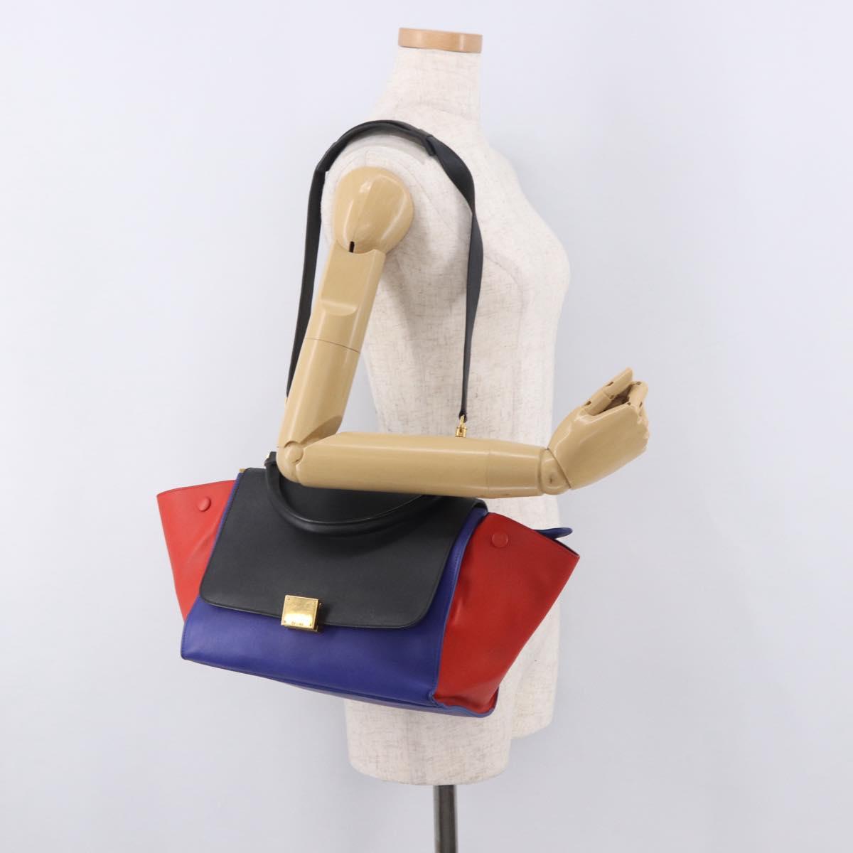 CELINE Trapeze Hand Bag Leather 2way Red Black Auth ka5041A