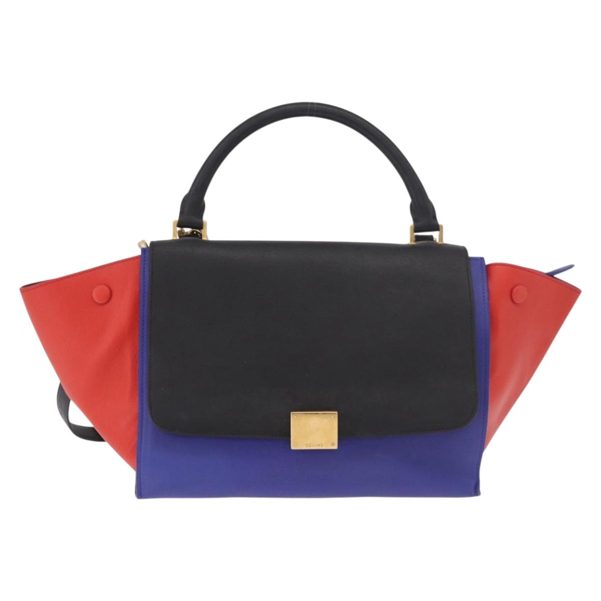 CELINE Trapeze Hand Bag Leather 2way Red Black Auth ka5041A