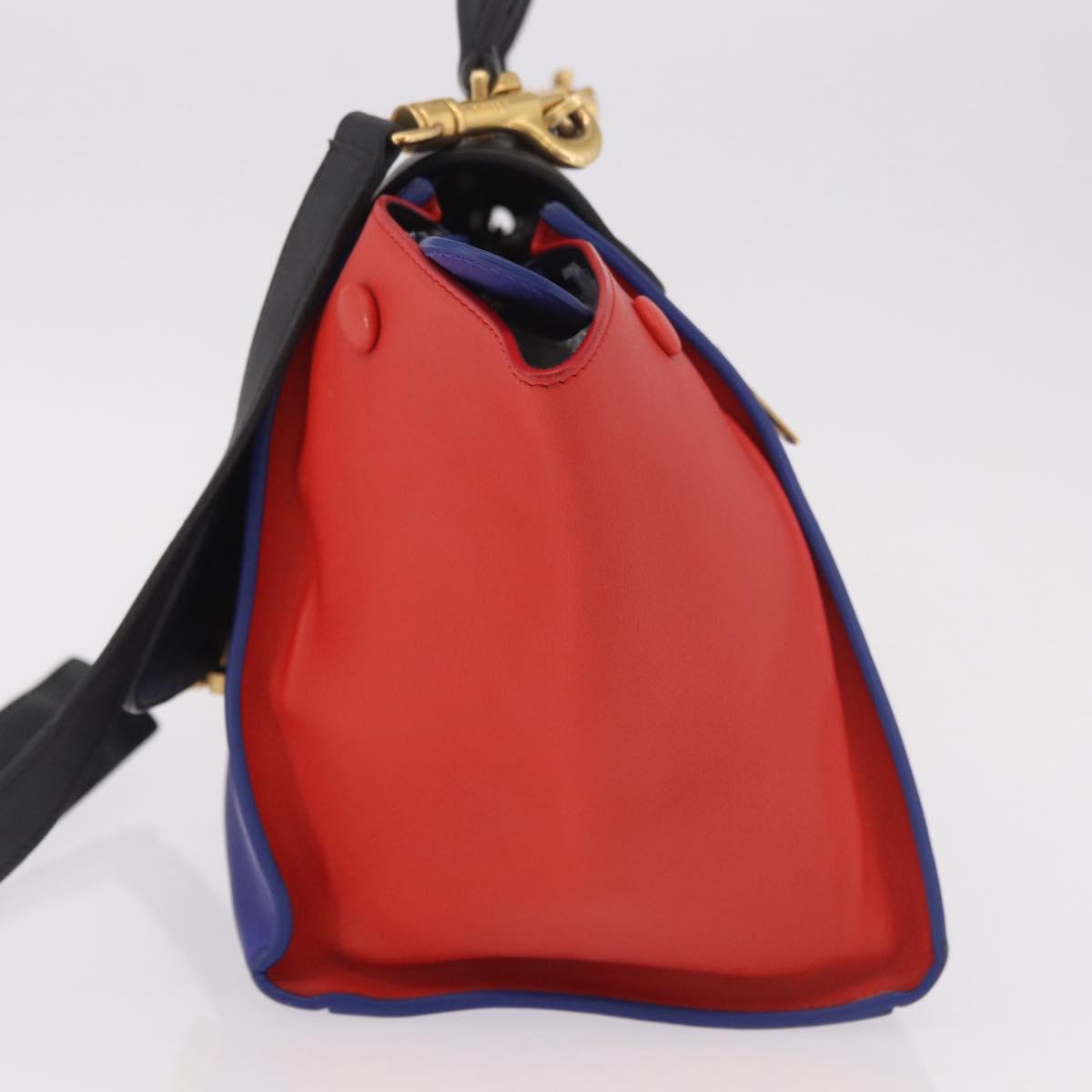 CELINE Trapeze Hand Bag Leather 2way Red Black Auth ka5041A