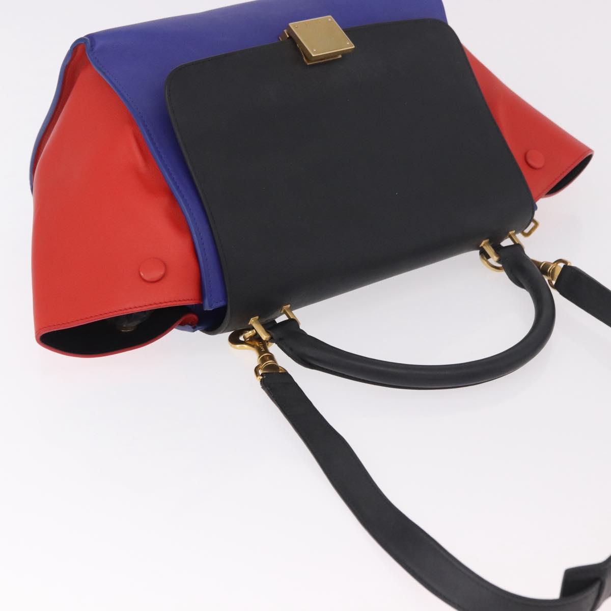 CELINE Trapeze Hand Bag Leather 2way Red Black Auth ka5041A