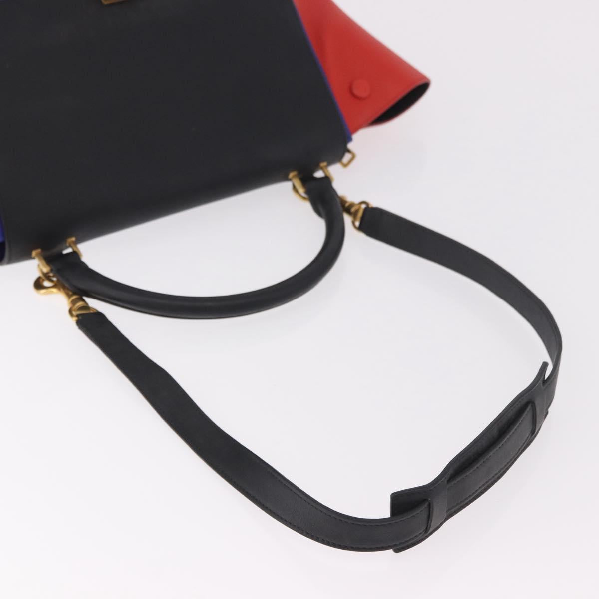 CELINE Trapeze Hand Bag Leather 2way Red Black Auth ka5041A