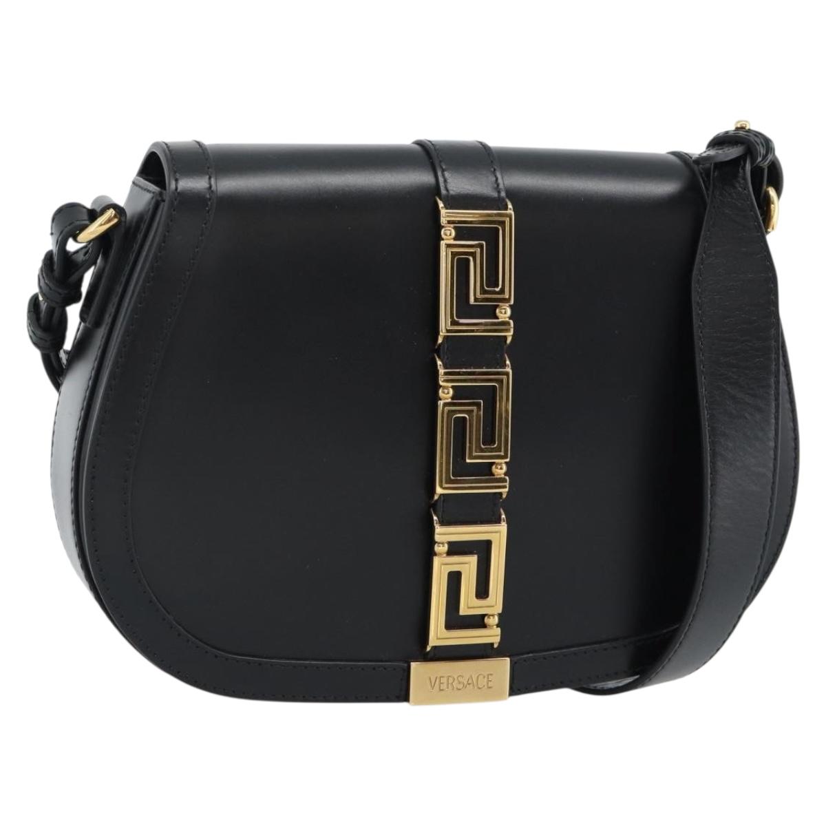 VERSACE Shoulder Bag Leather Black Gold Auth ka5043SAM