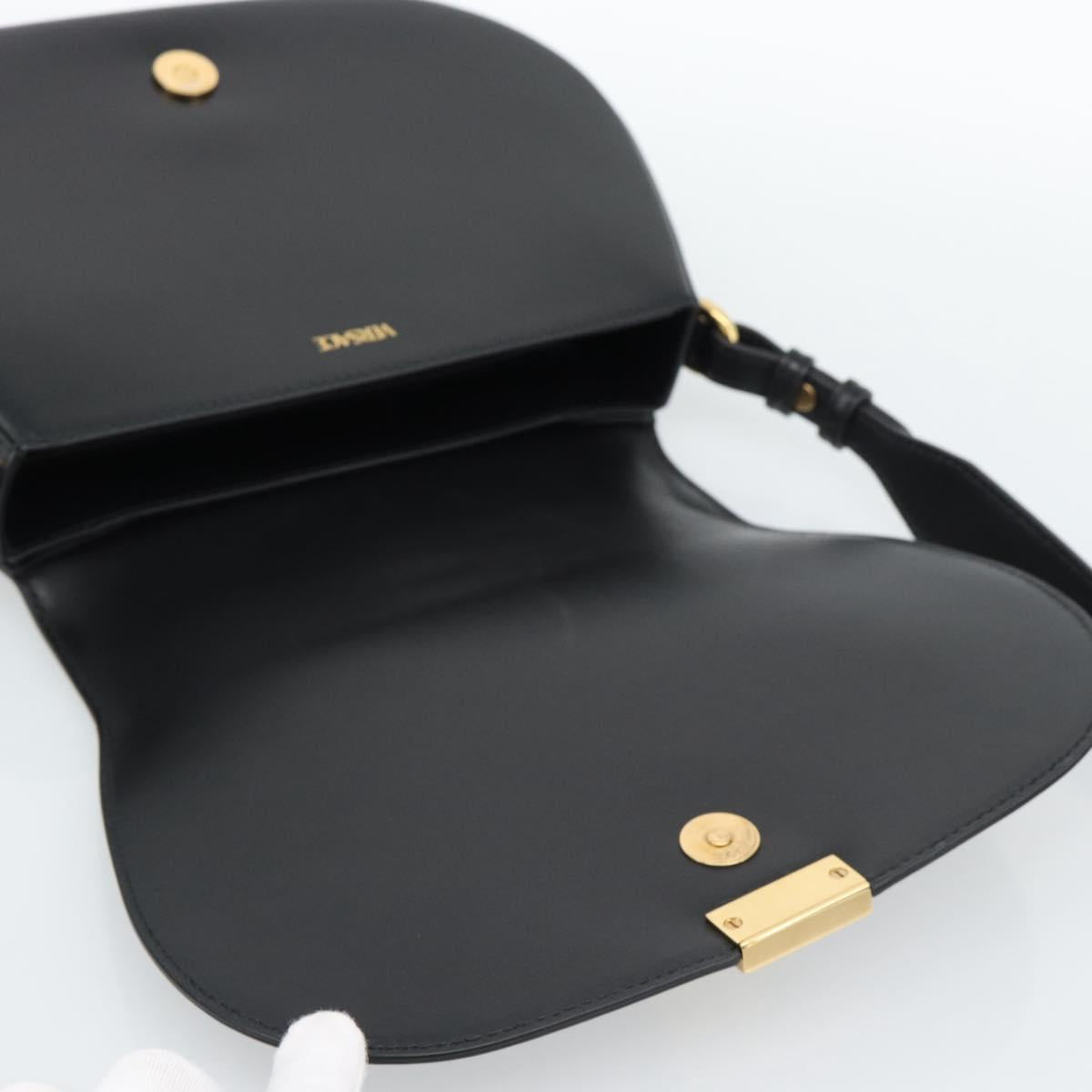 VERSACE Shoulder Bag Leather Black Gold Auth ka5043SAM