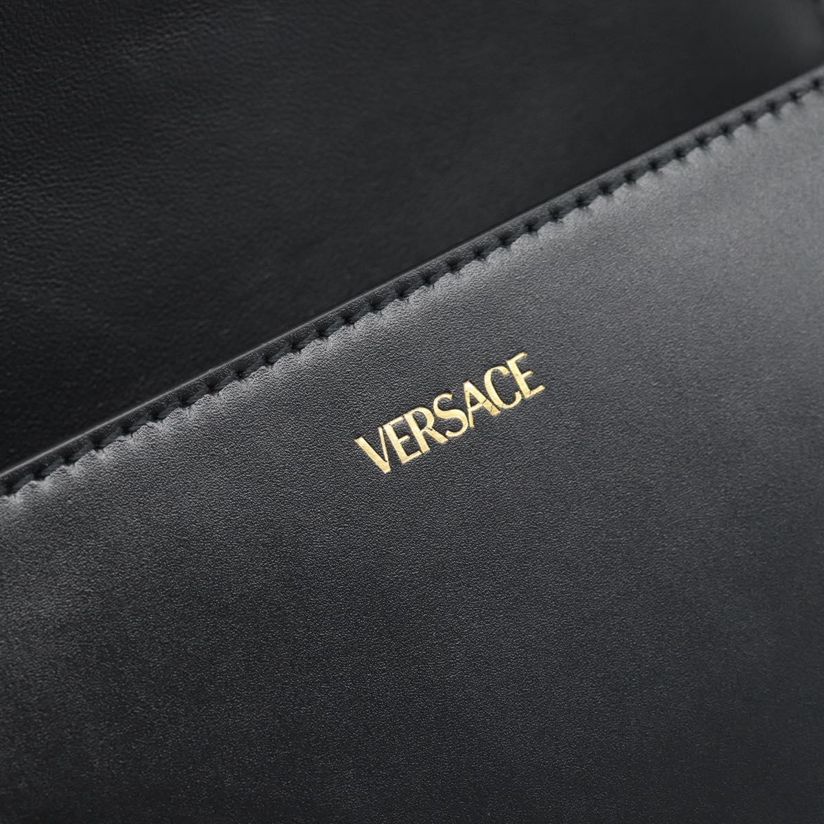VERSACE Shoulder Bag Leather Black Gold Auth ka5043SAM