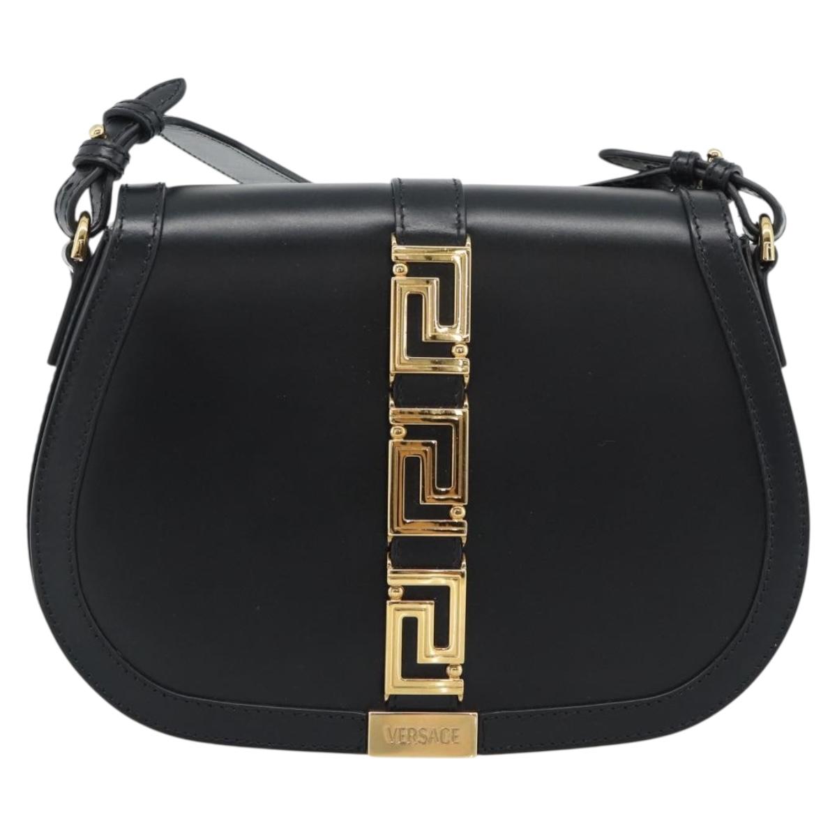VERSACE Shoulder Bag Leather Black Gold Auth ka5043SAM
