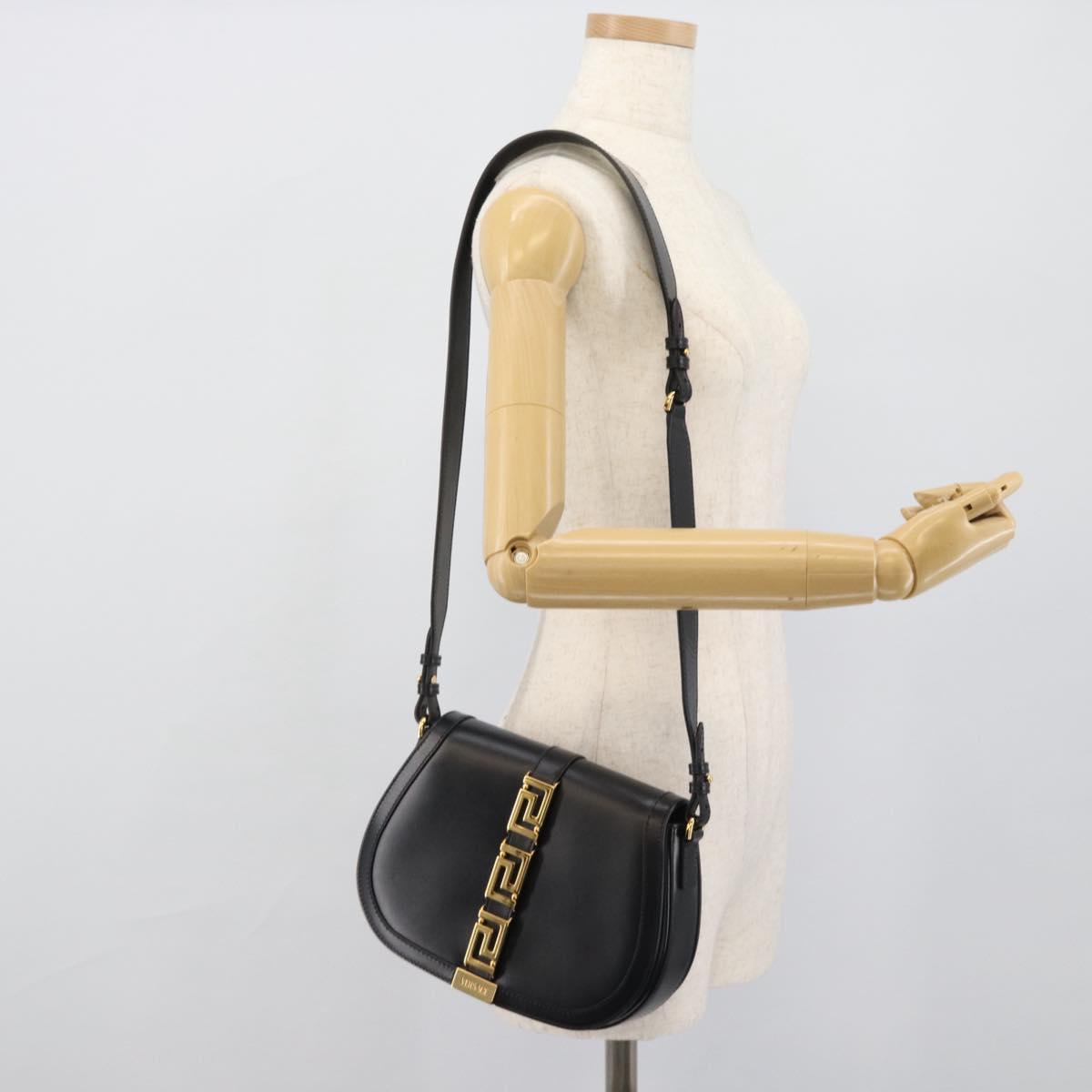 VERSACE Shoulder Bag Leather Black Gold Auth ka5043SAM